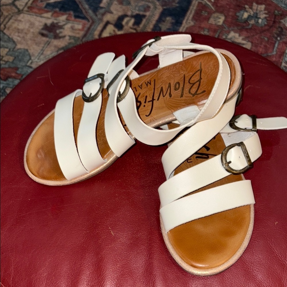 Blowfish Malibu Rumor White Strappy Sandals with Ankle Buckle